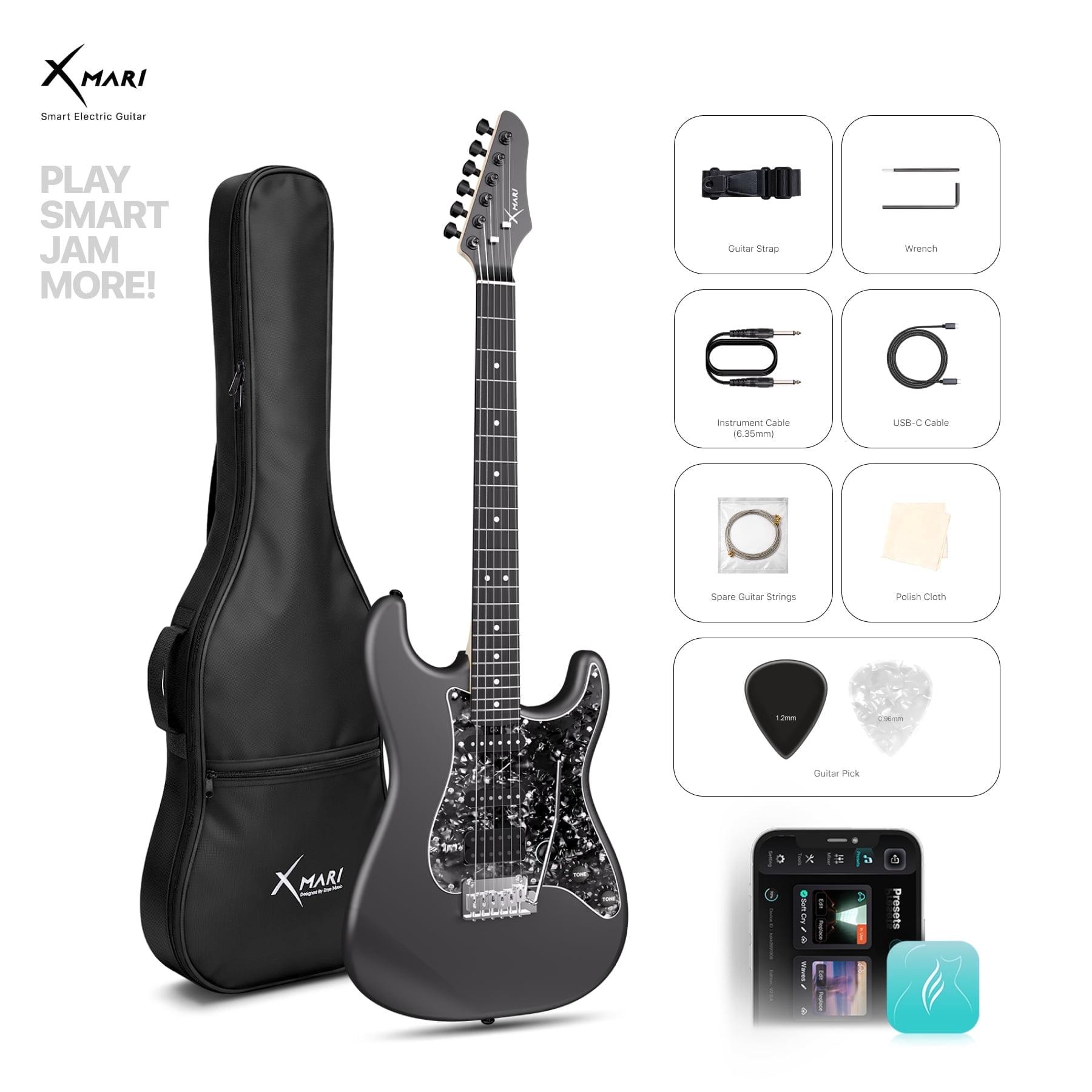 Enya Music Electric Guitar XMARI S-Style Smart Built-In DSP Effects Carbon Fiber Body