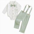 thumbnail image 1 of Enyan Baby Boy Clothes Set Infant Tuxedo Long Sleeve Gentleman Suit Outfits + Suspender Pants + Bowtie 0-18M(Light Green,9-12 Months), 1 of 5