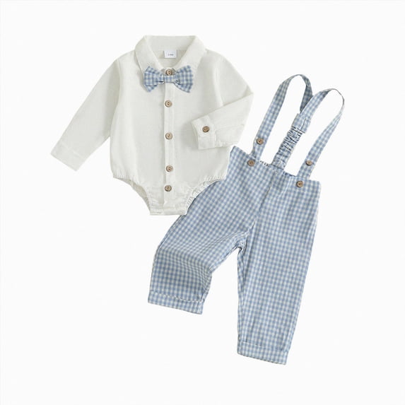 Enyan Baby Boy Clothes Set Infant Tuxedo Long Sleeve Gentleman Suit + Suspender Pants Outfit