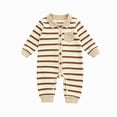 thumbnail image 1 of Enyan Baby Boy Fall Clothes Stripe Romper Long Sleeve Collared Button Down Jumpsuit Newborn Winter Outfit(Beige,3-6 Months), 1 of 4