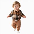 thumbnail image 1 of Enyan Baby Boy Fall Outfits Newborn Flannel Long Sleeve Sweatshirt Romper+Pants Set 2 Piece Infant Boys Winter Clothes(Size 0-3 Months), 1 of 5