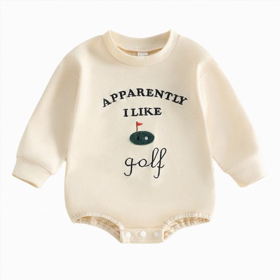 Enyan Baby Boy Golf Outfit Letter Print Onesie Sweatshirt Bubble Romper Long Sleeve Bodysuit Infant Fall Clothes(Green,3-6 Months)