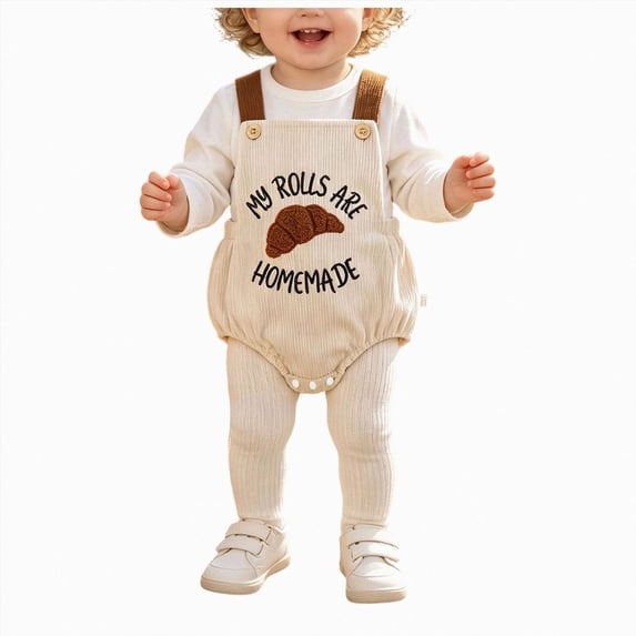Enyan Baby Boy Thanksgiving Outfit My Rolls are Homemade Onesie Turkey Bubble Romper Strap Waffle Overalls Bodysuit(Size 0-3 Months)