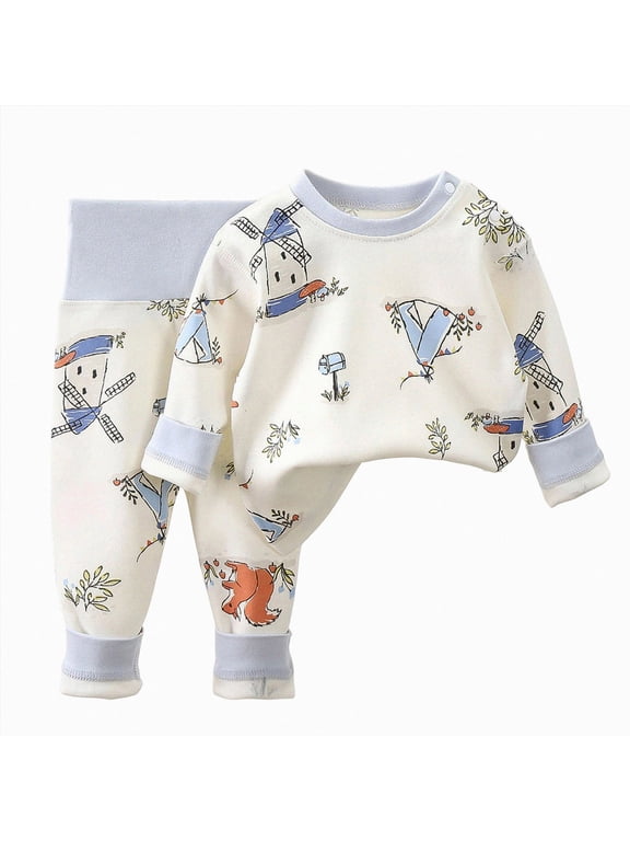 Baby Boys Fall Winter Outfit Long Sleeve Cute Cartoon Print Top and Relaxed Fit Pant 2Pcs Set Toddler Boy Clothes(Sky Blue,2-3 Years)