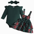 thumbnail image 1 of Enyan Baby Girl Christmas Outfit Newborn Fall Winter Clothes Long Sleeve Ruffle Romper Plaid Suspender Skirt Headband 3Pcs Set, 1 of 7