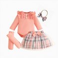 thumbnail image 1 of Enyan Baby Girl Clothes Newborn Fall Winter Outfit Ruffled Long Sleeve Romper Lace Dress Headband Stocking 4Piece Skirt Set 0-18 Months Pink,9-12 Months, 1 of 7