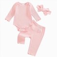 thumbnail image 1 of Enyan Baby Girl Clothes Spring Fall Outfit Solid Color Long Sleeve Ribbed Bodysuit Romper Pants Set Infant Outfit（Size 6-12 Months）, 1 of 9