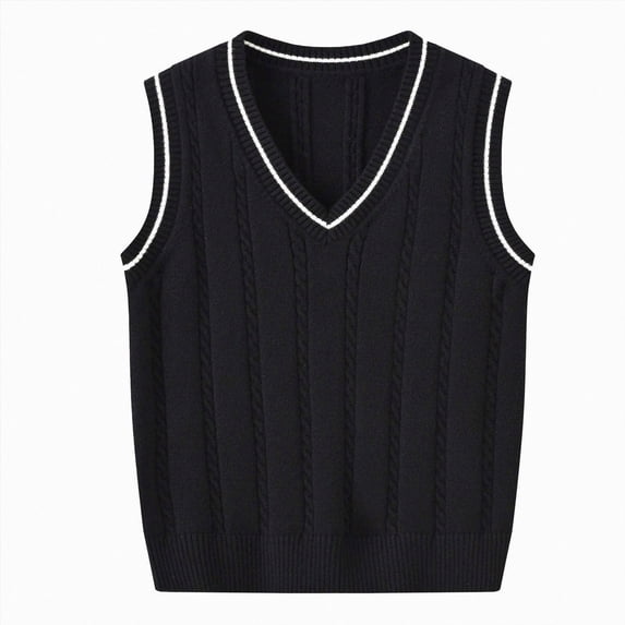 Enyan Boys Girls Sweater Vests School Uniform Vest Sleeveless V Neck Knit Pullover Tops for Kids Toddler(Black,3-4 Years)