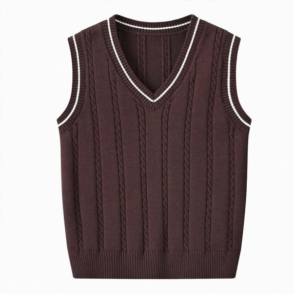Enyan Boys Girls Sweater Vests School Uniform Vest Sleeveless V Neck Knit Pullover Tops for Kids Toddler(Coffee,3-4 Years)