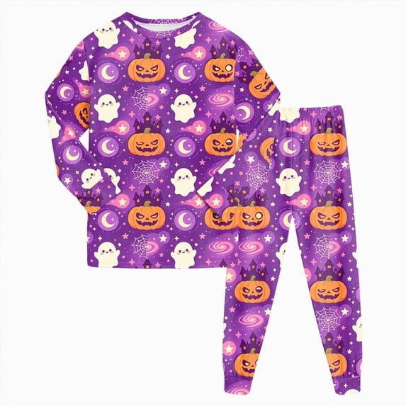 Enyan Boys Pajamas Halloween Toddler Cute Pumpkin/Ghost Pajamas Long Sleeve Loungewear Sleepwear Set Halloween Pjs for Boys(7-8 Years)