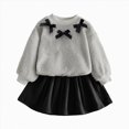 thumbnail image 1 of Enyan Girl's Cute 2 Piece Outfits Sherpa Fleece Bow Sweatshirt and A Line Flare Skirt Set,4 Years, 1 of 7