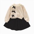thumbnail image 1 of Enyan Girl's Cute 2 Piece Outfits Sherpa Fleece Bow Sweatshirt and A Line Flare Skirt Set,6 Years, 1 of 6