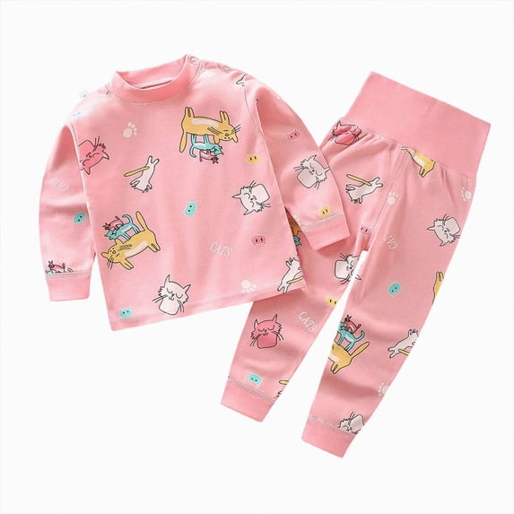 Enyan Girls Cotton Pajama Set Toddler Sleepwear Pjs Long Sleeve Top and Pants 2-Piece Little Kid Girl Nightwewar(3-4 Years)