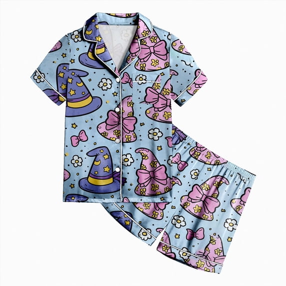 Enyan Girls Halloween Pajamas Kid Pajamas Graphic Print Cute Short Sleeve Sleepwear Loungewear Pjs 2Pcs Set Halloween Girls Pajamas(2-3 Years)