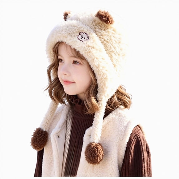 Enyan Girls Winter Knit Hats for Little Kid Fleece Lining Skiing Caps Cute Animal Character with Warm Ear Flap