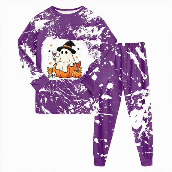 Enyan Halloween Girl Pajamas 2 Piece Cute Pumpkin/Ghost Print Pajama Long Sleeve Kid Pjs Set Kids Halloween Pajamas Girls(4Y)