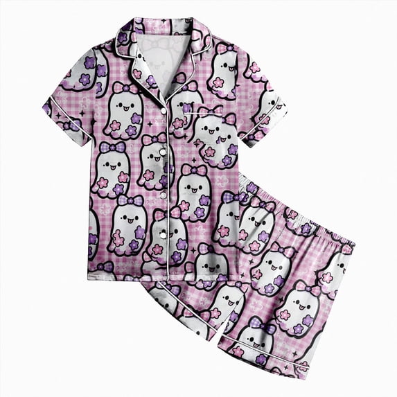 Enyan Halloween Pajamas Girls Toddler Pumpkin/Ghost Pjs Set Kid Short Sleeve 2 Piece Loungewear Sleepwear Pajamas Halloween Pajamas Kids Girls(2-3 Years)