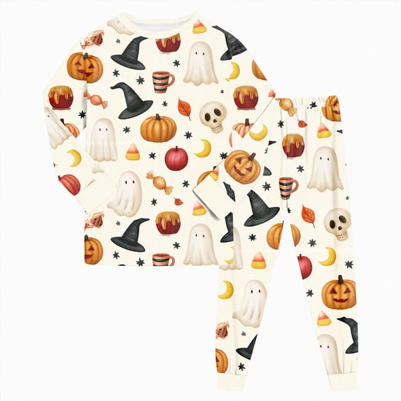 Enyan Halloween Pjs Boys Kid Pajamas Pumpkin/Ghost Print Cute Long Sleeve Sleepwear Loungewear Pjs 2Pcs Set Halloween Pajamas Kids Boys(3-4 Years)
