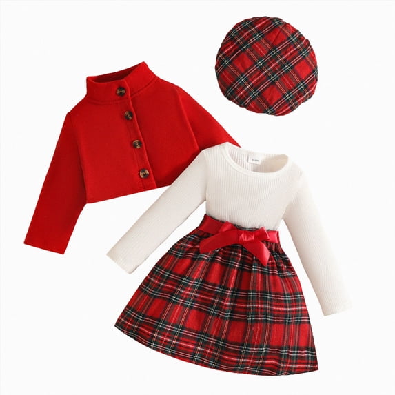 Enyan Infant Baby Girls Outfits Warm Long Sleeve Tops and Ruffled Cute Skirts Hat 3Pcs Clothing Set for Fall Winter