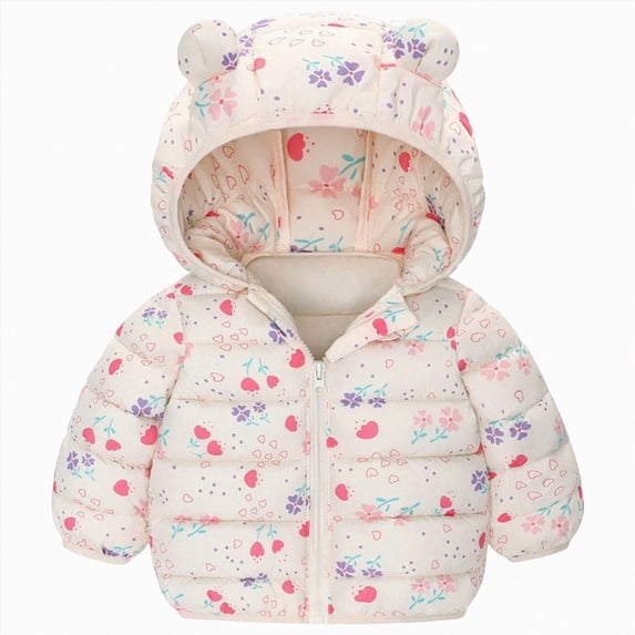 Enyan Infant Baby Winter Puffer Jacket 12M-6T Cute Cartoon Print Bear Ear Hood Warm Coat for Toddler Boys Girls