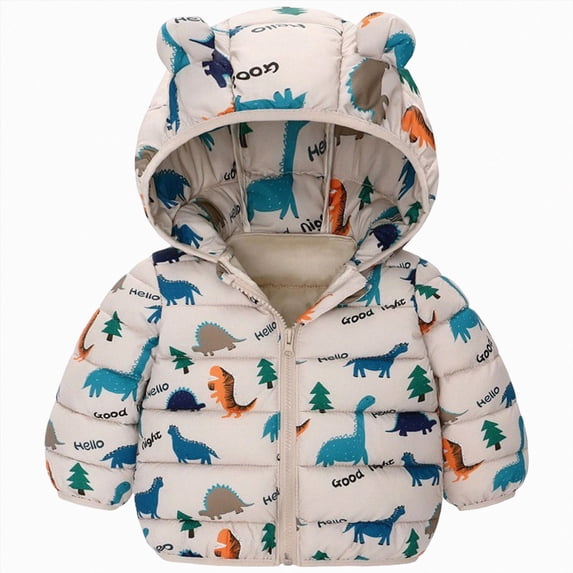 Enyan Infant Baby Winter Puffer Jacket 12M-6T Cute Cartoon Print Bear Ear Hood Warm Coat for Toddler Boys Girls