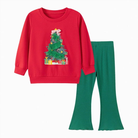 Enyan Kid Girl Christmas Clothes Infant Toddler Clothes Fall Winter Outfit Ruffle Top and Leggings 2-Piece Clothing Set