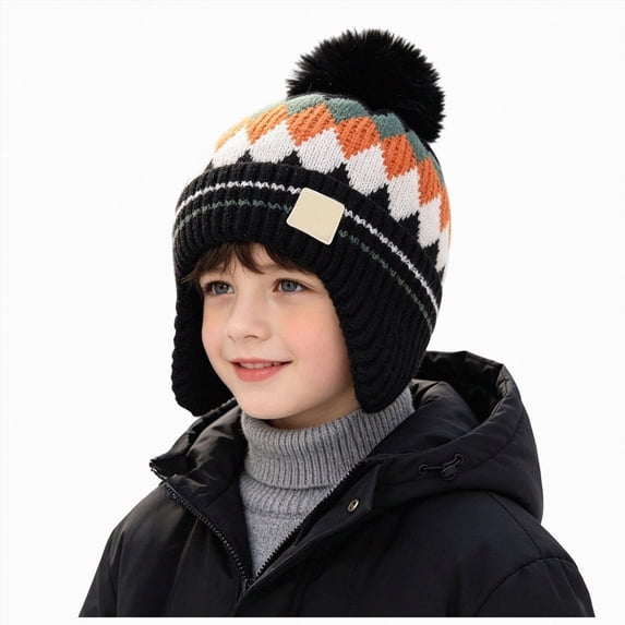 Enyan Kids Boys Girls Winter Knit Hats Fleece Lining Skiing Caps with Warm Ear Flap