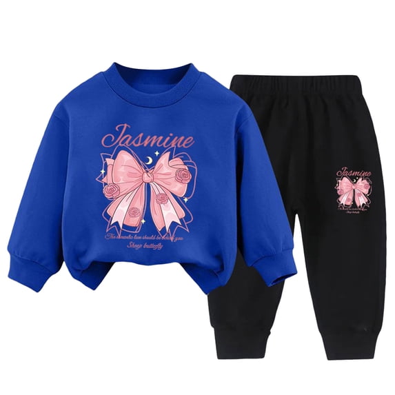 Enyan Kids Girls Clothes Size 3T 4T 5T 6T 7T Long Sleeve Bowknot Graphic Sweatshirt+Pant Set 2Pcs Little Girl Outfit