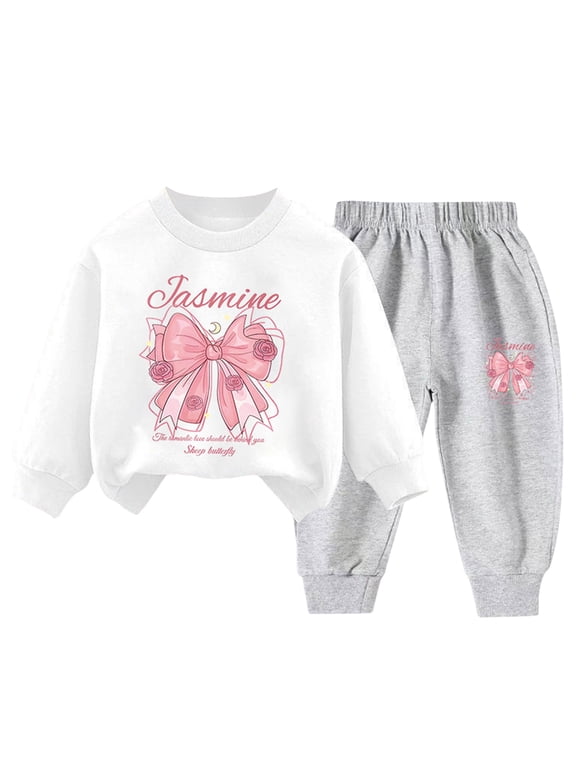 Kids Girls Clothes Size 3T 4T 5T 6T 7T Long Sleeve Bowknot Graphic Sweatshirt+Pant Set 2Pcs Little Girl Outfit