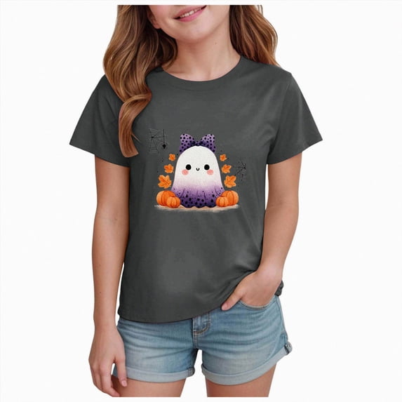 Enyan Kids Halloween Shirt Kid Ghost Shirt Short Sleeve Cute Tees Top Halloween Shirts Girls(Size 3-4 Years)