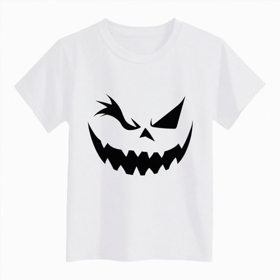 Enyan Kids Halloween Shirts for Boys Toddler Short Sleeve Spooky Season Graphic Tees Kid Boy Pumpkin Face T-Shirt Top