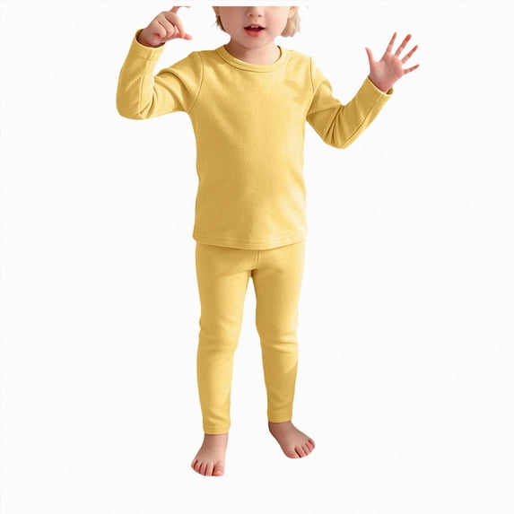 Enyan Kids Thermal Underwear Set Long Thermal Underwear Fleece Lined Base Layer Set for Girls Boys Yellow,6-12 Months