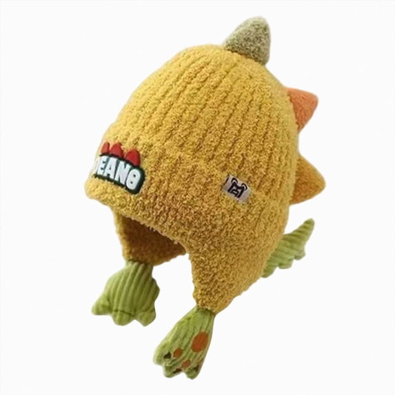 Enyan Kids Winter Beanie Hat with Dinosaur Design Boys Girls Fleece Lined Knit Warm Hats with Ear Flaps