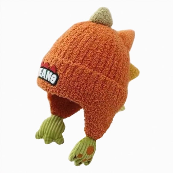 Enyan Kids Winter Beanie Hat with Dinosaur Design Boys Girls Fleece Lined Knit Warm Hats with Ear Flaps