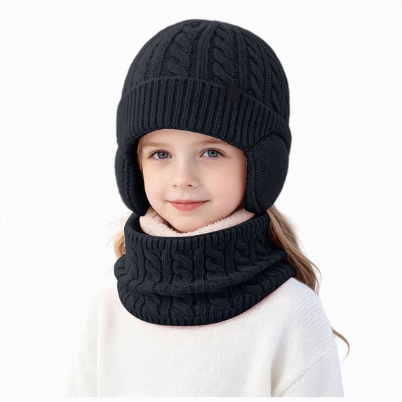 Enyan Kids Winter Hat Unisex Boys Girls Warm Thick Fleece Lined Knit Beanie with Earflaps