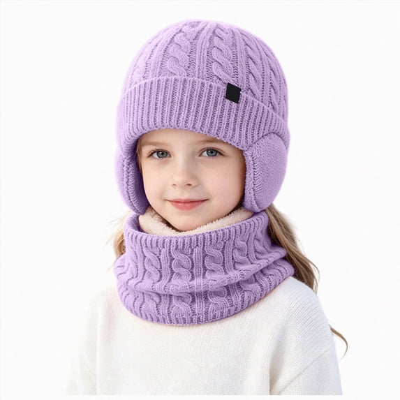 Enyan Kids Winter Hat Unisex Boys Girls Warm Thick Fleece Lined Knit Beanie with Earflaps