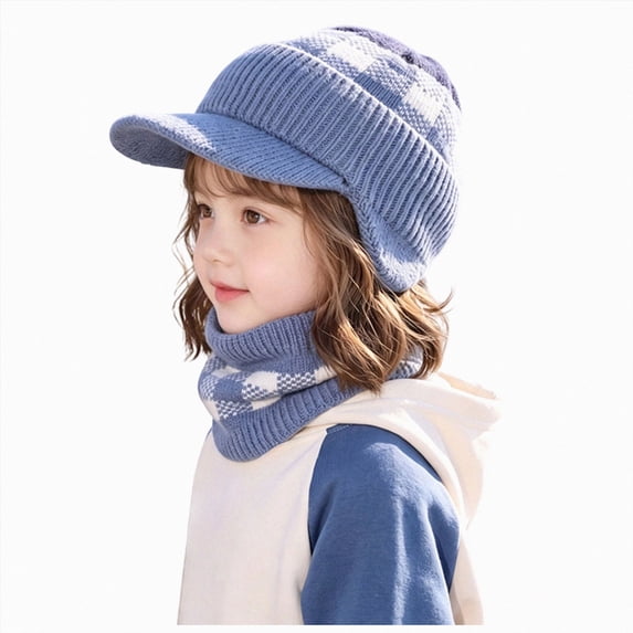 Enyan Kids Winter Hats Girls Knit Beanie Visor Cap Thick Warm Beanies with Brim for Little Toddler Girl