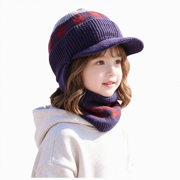 Enyan Kids Winter Hats Girls Knit Beanie Visor Cap Thick Warm Beanies with Brim for Little Toddler Girl