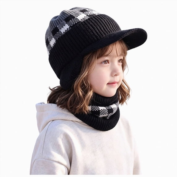 Enyan Kids Winter Hats Girls Knit Beanie Visor Cap Thick Warm Beanies with Brim for Little Toddler Girl