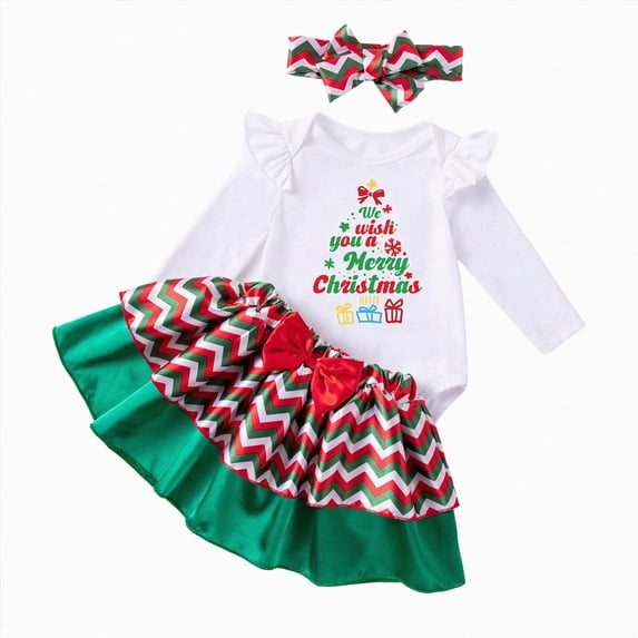 Enyan Newborn Baby Girl Christmas Clothes Toddler Cute Outfits Infant Long Sleeve Romper Tutu Skirt + Headband Set 3Pcs