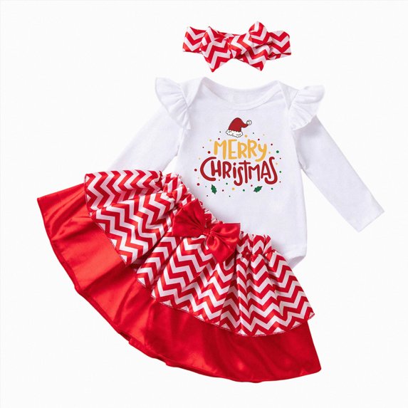 Enyan Newborn Baby Girl Christmas Clothes Toddler Cute Outfits Infant Long Sleeve Romper Tutu Skirt + Headband Set 3Pcs