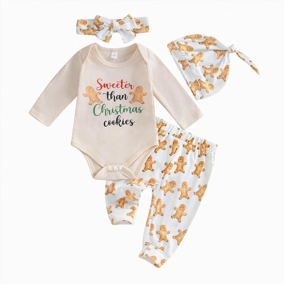 Enyan Newborn Baby Girl Christmas Outfits Ruffle Long Sleeve Romper Bodysuit Ribbed Pants Set Cute Fall Winter Clothes(Size 3-6 Months)
