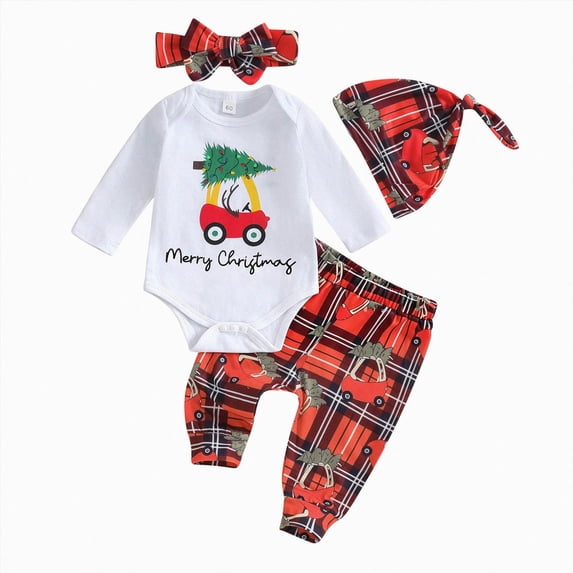 Enyan Newborn Baby Girl Christmas Outfits Ruffle Long Sleeve Romper Bodysuit Ribbed Pants Set Cute Fall Winter Clothes(Size 6-12 Months)