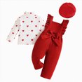 thumbnail image 1 of Enyan Newborn Baby Girl Fall Outfits Long Sleeve Rib Frill Romper+Suspender Pant+Hat 3Pcs Set Infant Girls Winter Clothes（Size 18-24 Months）, 1 of 9