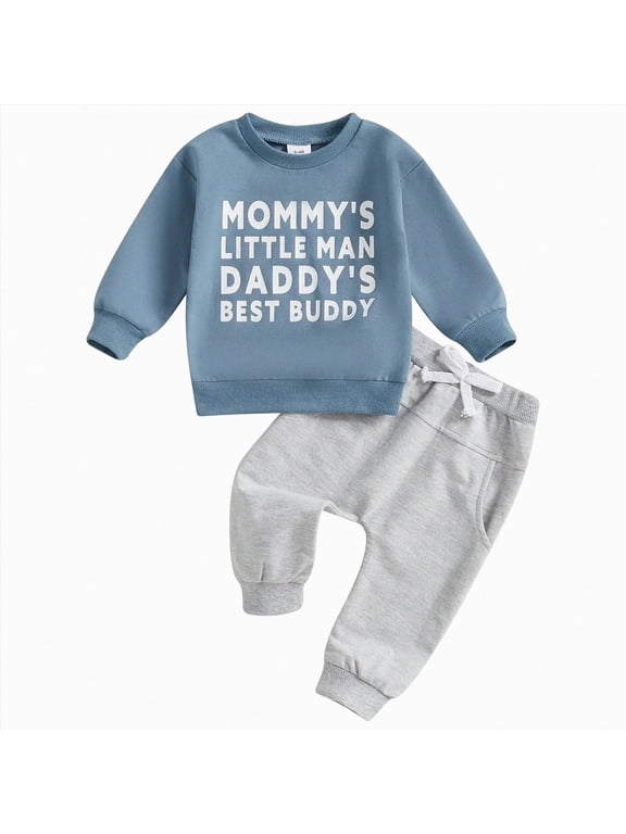 Toddler Baby Boy Clothes Letter Print Crewneck Sweatshirt Long Sleeve Shirt with Pants Cute Fall Winter Outfits