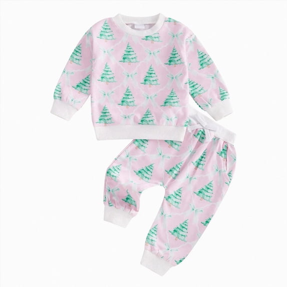 Enyan Toddler Baby Girl Christmas Outfits Newborn Xmas Clothes Long Sleeve Sweatshirt Pants 2-Piece Set for Fall Winter