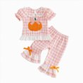 thumbnail image 1 of Enyan Toddler Baby Girl Halloween Outfit Pumpkin Short Sleeve Shirt+Plaid Pant 2Pcs Kids Clothes, 1 of 4