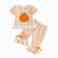 thumbnail image 1 of Enyan Toddler Baby Girl Halloween Outfit Pumpkin Short Sleeve Shirt+Plaid Pant 2Pcs Kids Clothes, 1 of 4