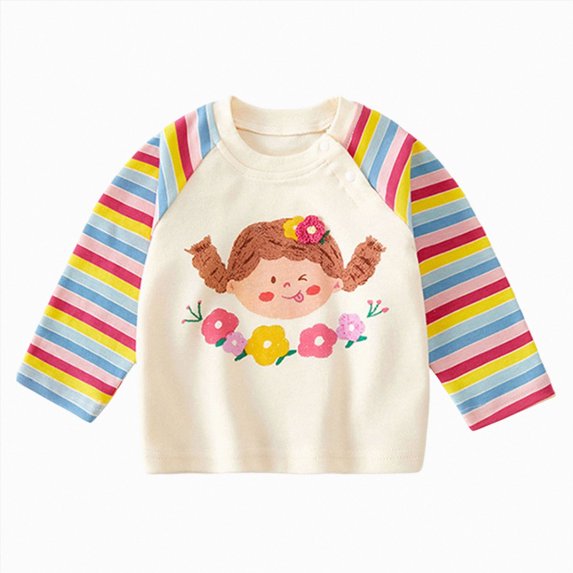 Enyan Toddler Baby Girl Long Sleeve Sweatshirt Tops Cartoon Print Oversized Sweater Shirts Kid Fall Clothes