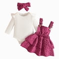 thumbnail image 1 of Enyan Toddler Baby Girl Winter Outfits Long Sleeve Ribbed Shirt Bow Overall Dresses Suspender Skirt Set Newborn Girls Spring Fall Clothes Hot Pink,3-6 Months, 1 of 6